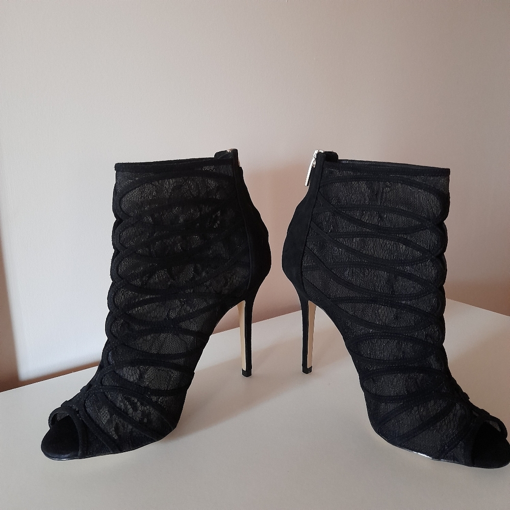 KAREN MILLEN Black Sheer Peep Toe Ankle Booties NWOT - Picture 7 of 14